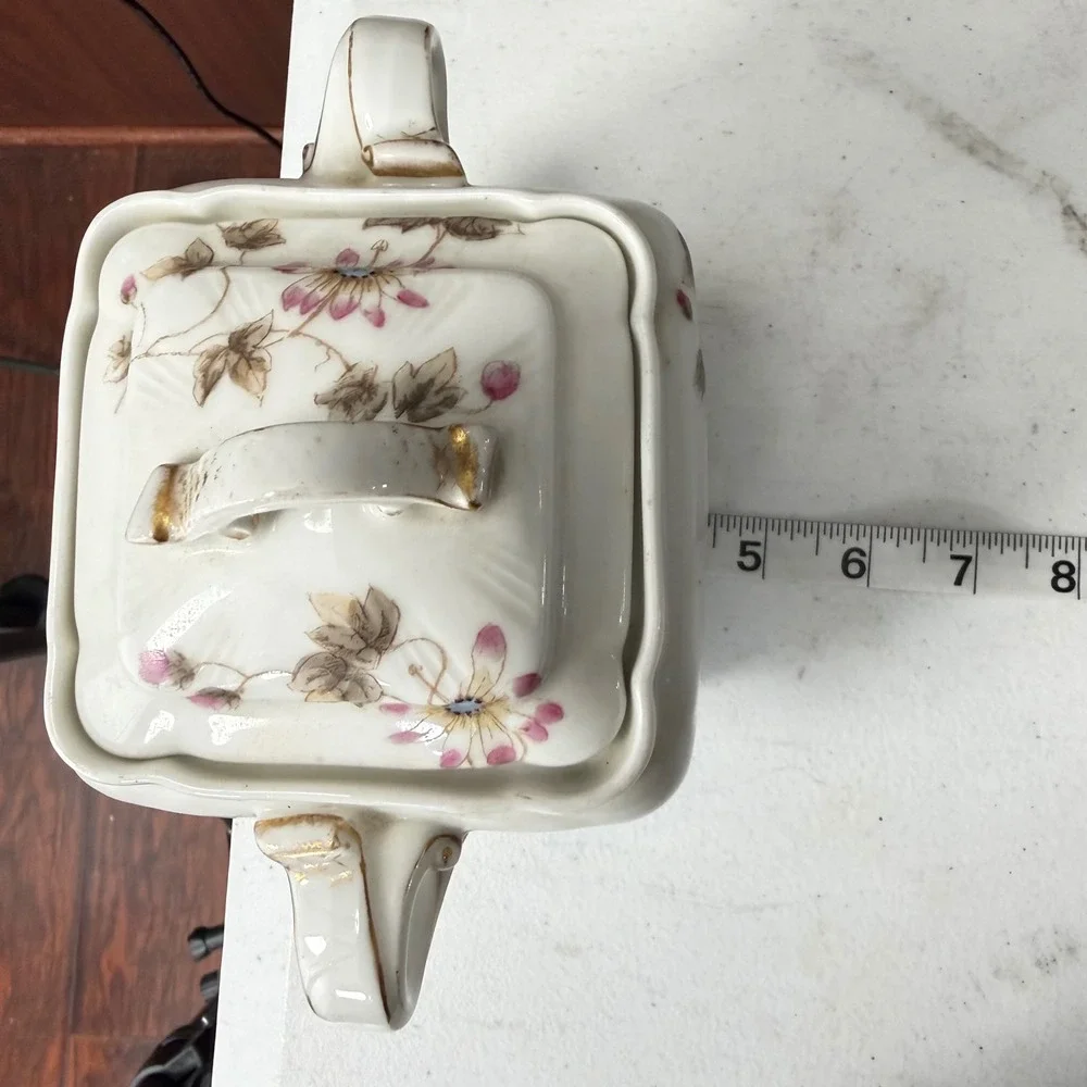 Antique CFH GDM Limoges France Covered Sugar‎ Bowl Lidded Jar Floral Gold 1880s